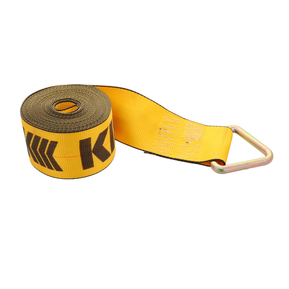 Kinedyne 4" by 30' Delta Ring Winch Strap by Kinedyne, heavy-duty 4-inch polyester tie-down strap for industrial cargo securement