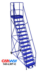 14 Step 60° Mobile Ladder Stand w/Diamond Channel Grating, Left Walk Through