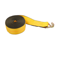 Kinedyne 3" by 30' Wire Hook Winch Strap by Kinedyne used for heavy-duty cargo securement on trucks and equipment