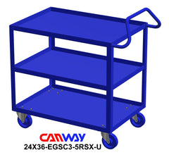 Service Cart Three Shelf with Ergonomic Handle