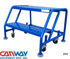 2 Step 60° Mobile Ladder Stand-No handrail, with Diamond Channel Grating and Extended Platform