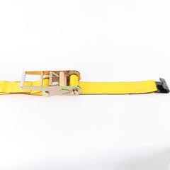 Kinedyne 4" by 30' Flat Hook Ratchet Strap by Kinedyne showing 4-inch polyester webbing, flat hook and long-handle ratchet