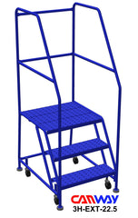 3 Step 60° Mobile Ladder Stand with Diamond Channel Grating and Extended Platform