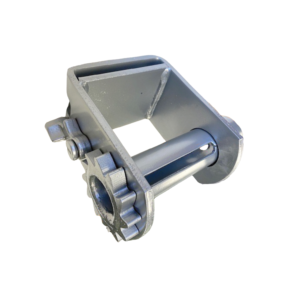 Kinedyne Storable Silver Powder Coated Sliding Double L Winch showing storable webbing and powder coated housing