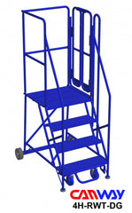 4 Step 60° Safety Angle Mobile Ladder Stand w/ Diamond Channel Grating, Right Walk Through, Double Gate