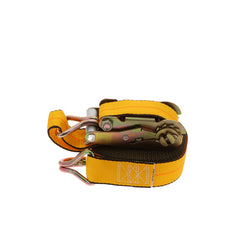 Kinedyne 2" by 30' Narrow Wire Hook Ratchet Strap by Kinedyne showing ratchet assembly, polyester webbing, and narrow wire hooks