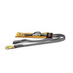 Kinedyne Pair of 1" by 54" Snap Hook Cam Buckle Marine Transom Strap showing webbing, cam buckle and snap hook