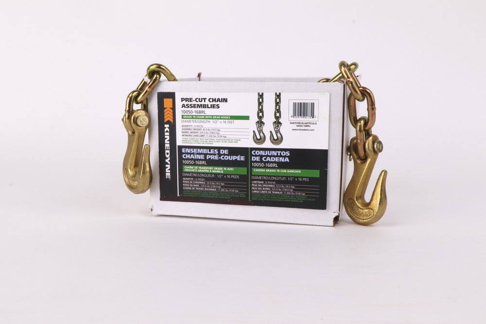 Kinedyne 1/2" by 16' Grade 70 Grab Hook Chain Assembly - Kinedyne branded chain with clevis grab hooks