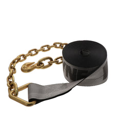 Kinedyne 4" by 30' Rhino MAX Chain Anchor Winch Strap showing Rhino MAX webbing and chain anchor for heavy cargo securement