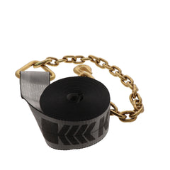 Kinedyne 4" by 30' Rhino MAX Chain Anchor Winch Strap showing Rhino MAX webbing and chain anchor for heavy cargo securement