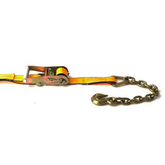 Kinedyne 2" by 27' Chain Anchor Ratchet Strap by Kinedyne showing ratchet, webbing, and chain anchor fittings