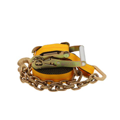 Kinedyne 2" by 27' Chain Anchor Ratchet Strap by Kinedyne showing ratchet, webbing, and chain anchor fittings