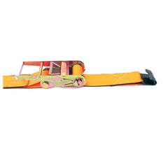 Kinedyne 4" by 30' Flat Hook Ratchet Strap by Kinedyne showing 4-inch polyester webbing, flat hook and long-handle ratchet