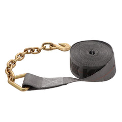 Kinedyne 3" by 30' Rhino MAX 18" Chain Anchor Winch Strap showing Rhino MAX webbing and Grade 43 chain anchor