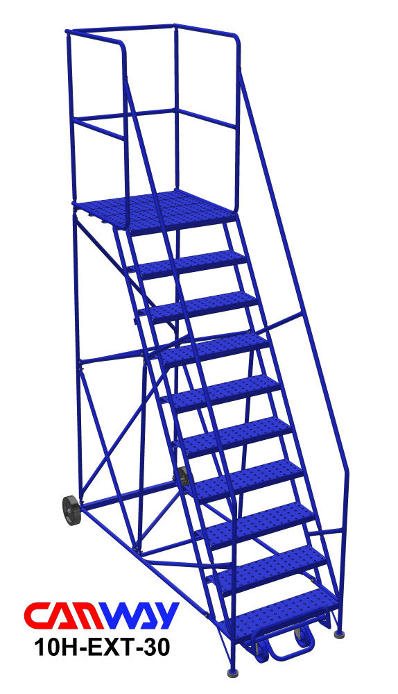 10 Step 60° Mobile Ladder Stand with Diamond Channel Grating and Extended Platform