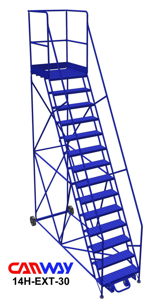 14 Step 60° Mobile Ladder Stand with Diamond Channel Grating and Extended Platform