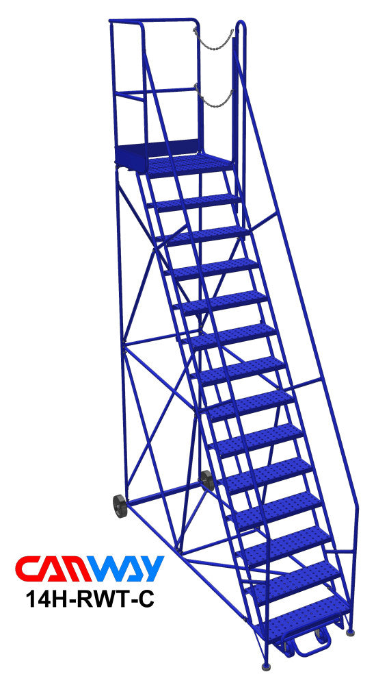 14 Step 60° Mobile Ladder Stand w/Diamond Channel Grating, Right Walk Through