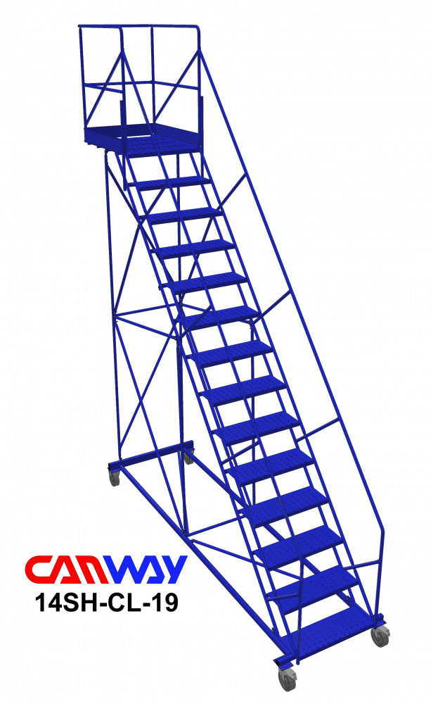 14 Step 50° Cantilever Mobile Ladder Stand, 19" overhang