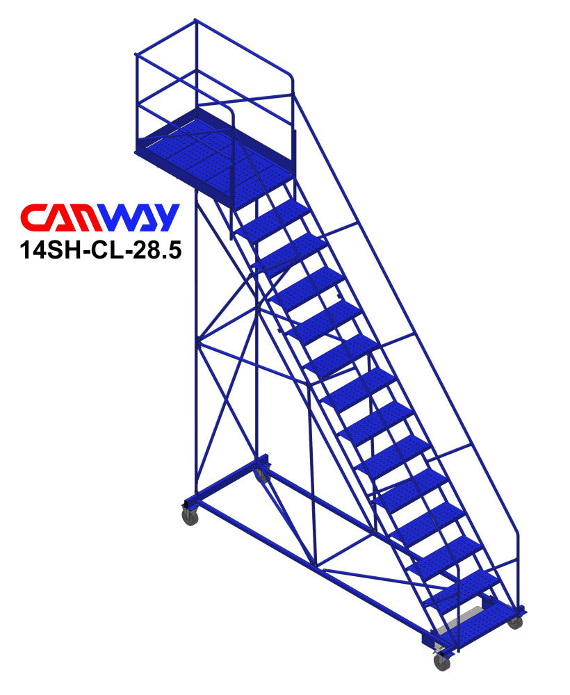 14 Step 50° Cantilever Mobile Ladder Stand, 28" overhang