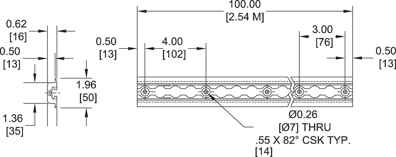 Kinedyne 100" Series L Medium-Duty Aluminum Track w/ Flanges by Kinedyne for trailer tie-down systems