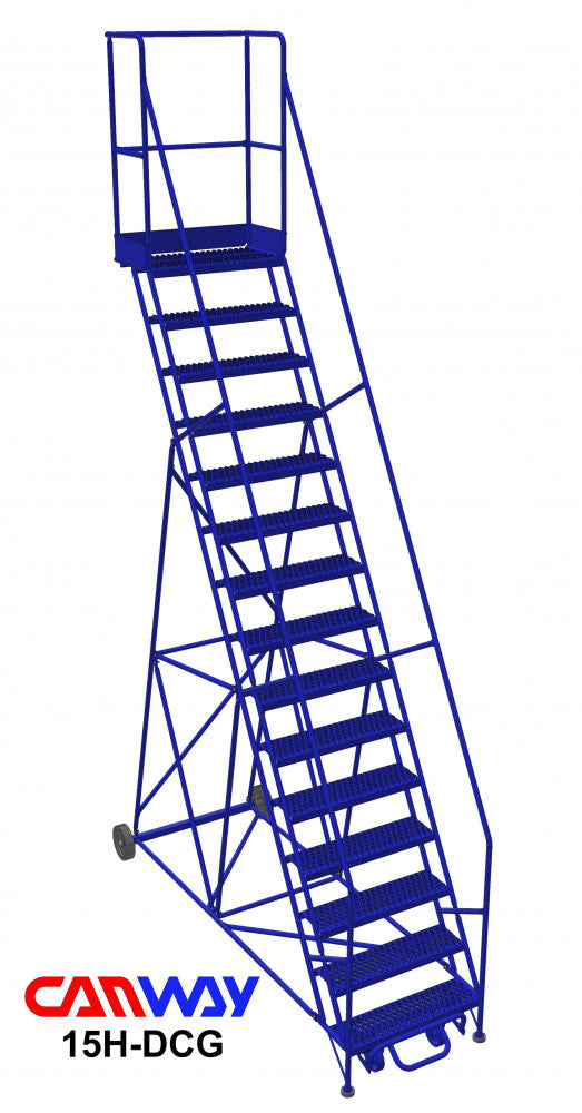 15 Step 60° Mobile Ladder Stand with Diamond Channel Grating