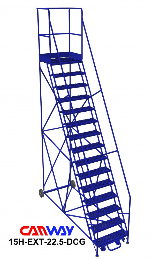15 Step 60° Mobile Ladder Stand with Diamond Channel Grating and Extended Platform