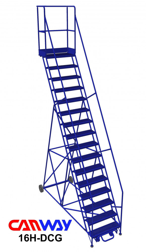 16 Step 60° Mobile Ladder Stand with Diamond Channel Grating