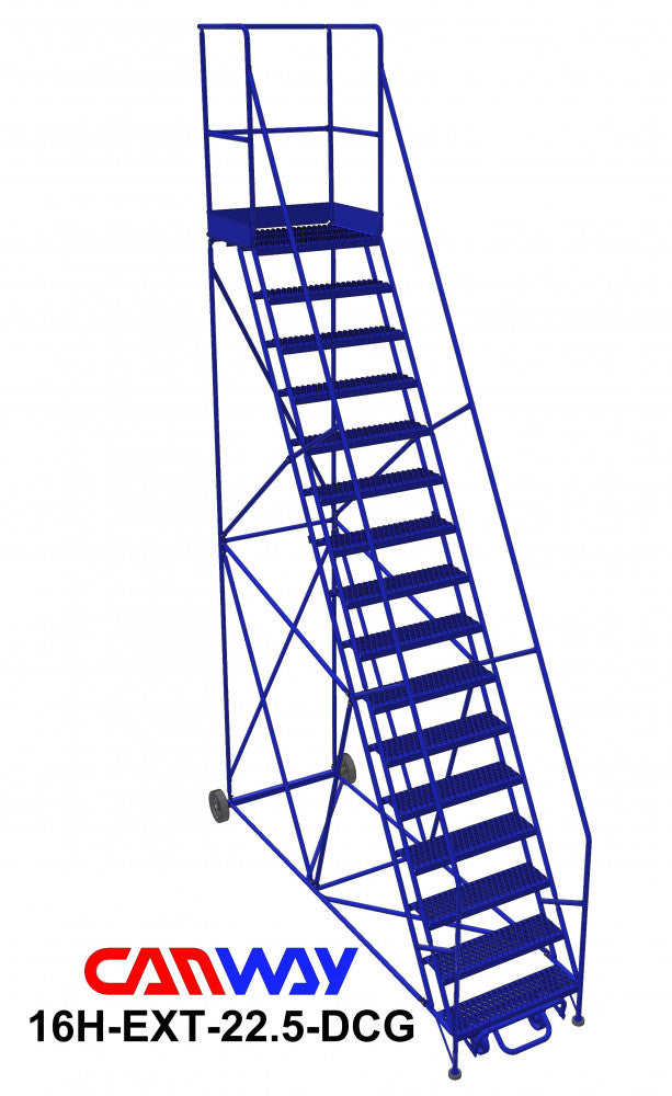 16 Step 60° Mobile Ladder Stand with Diamond Channel Grating and Extended Platform