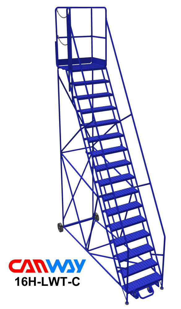 16 Step 60° Mobile Ladder Stand w/Diamond Channel Grating, Left Walk Through