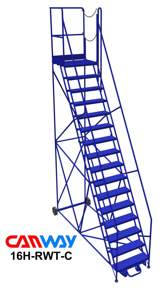 16 Step 60° Mobile Ladder Stand w/Diamond Channel Grating, Right Walk Through