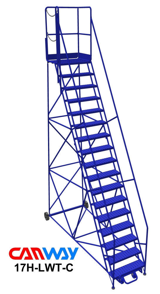 17 Step 60° Mobile Ladder Stand w/Diamond Channel Grating, Left Walk Through