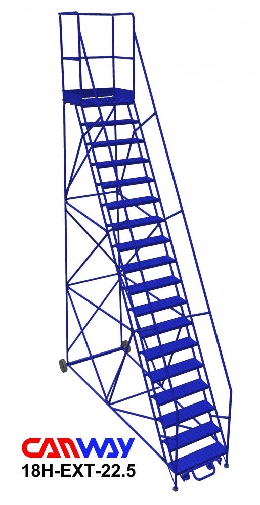 20 Step 60° Mobile Ladder Stand with Diamond Channel Grating and Extended Platform