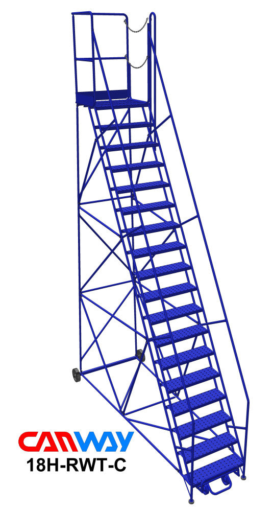 18 Step 60° Mobile Ladder Stand w/Diamond Channel Grating, Right Walk Through