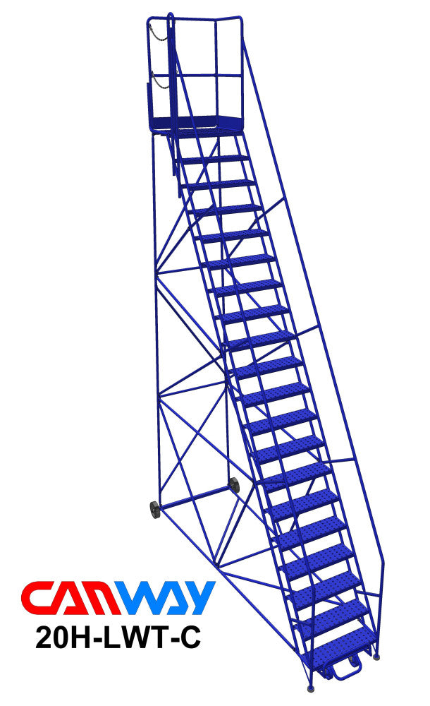 20 Step 60° Mobile Ladder Stand w/Diamond Channel Grating, Left Walk Through