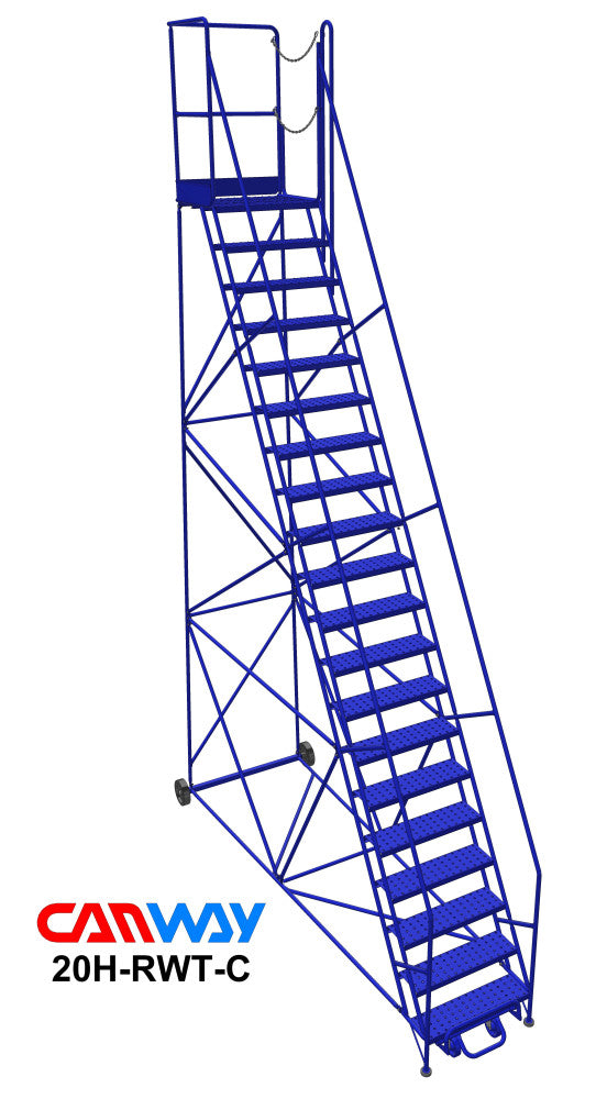 20 Step 60° Mobile Ladder Stand w/Diamond Channel Grating, Right Walk Through