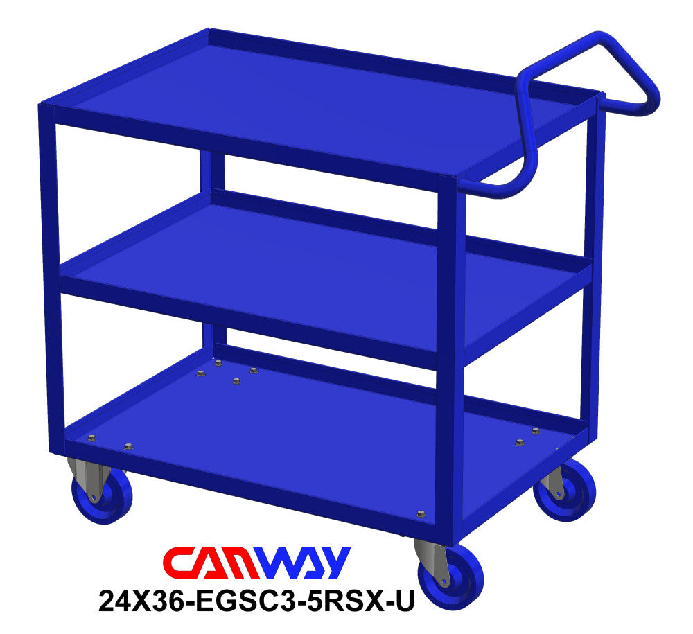 Service Cart Three Shelf with Ergonomic Handle