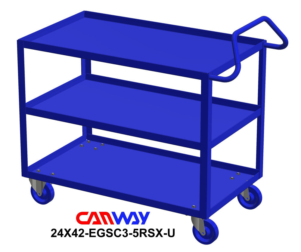 Service Cart Three Shelf with Ergonomic Handle
