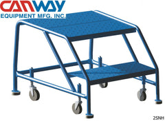 2 Step 50° Safety Angle Mobile Ladder Stand -No handrail, with Diamond Channel Grating and Extended Platform