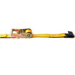 Kinedyne 2" by 27' Flat Hook Ratchet Strap showing gold 2084F webbing, Kinedyne 804 ratchet and 1015 flat hook by Kinedyne
