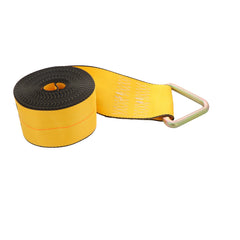 Kinedyne 4" by 27' Delta Ring Winch Strap showing 4-inch polyester webbing and Kinedyne 1026 Delta Ring end fitting by Kinedyne