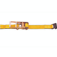 Kinedyne 3" by 30' Flat Hook Ratchet Strap showing Kinedyne long-handle ratchet, flat hooks, and polyester webbing for cargo securement