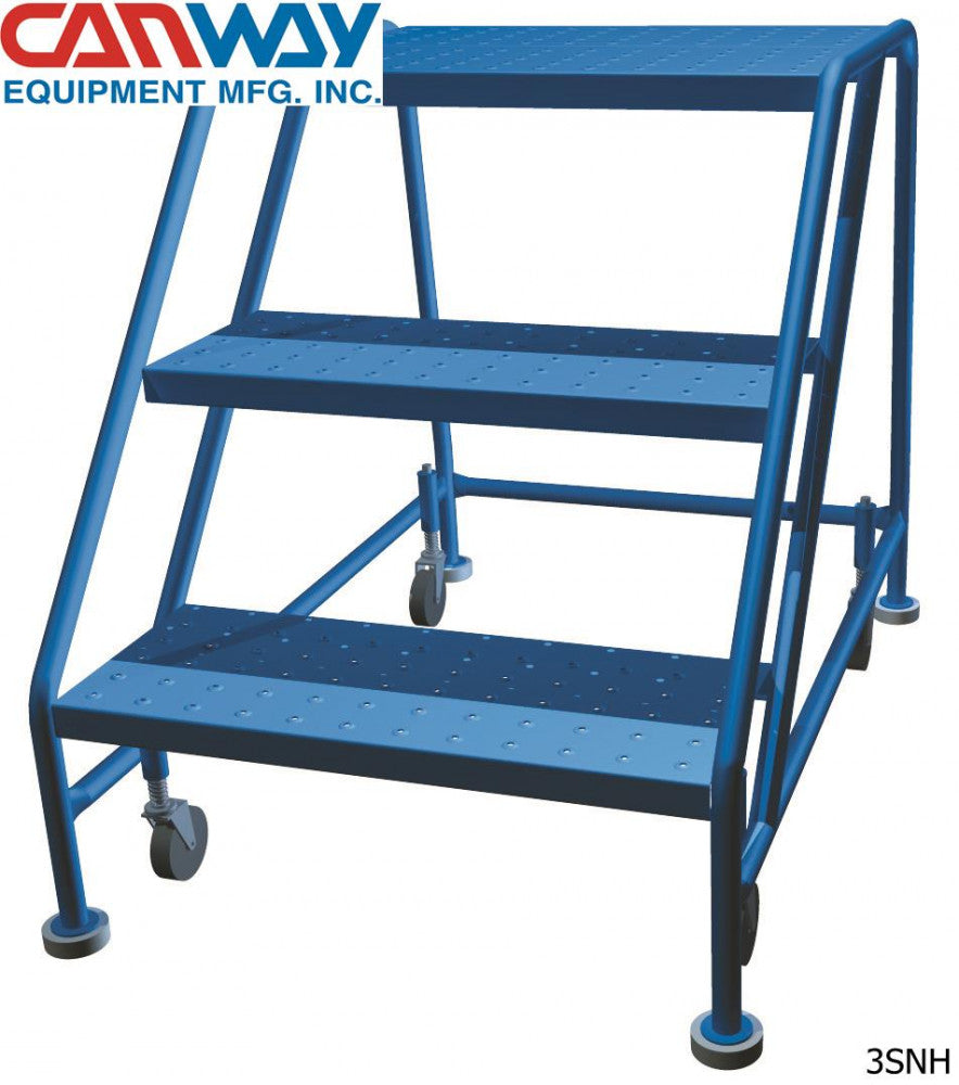 3 Step 50° Safety Angle Mobile Ladder Stand -No handrail, with Diamond Channel Grating and Extended Platform