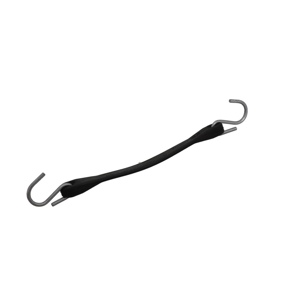 Kinedyne 9" EPDM Rubber Tarp Tie by Kinedyne shown with tempered steel S-hooks for heat and UV-resistant cargo tarping
