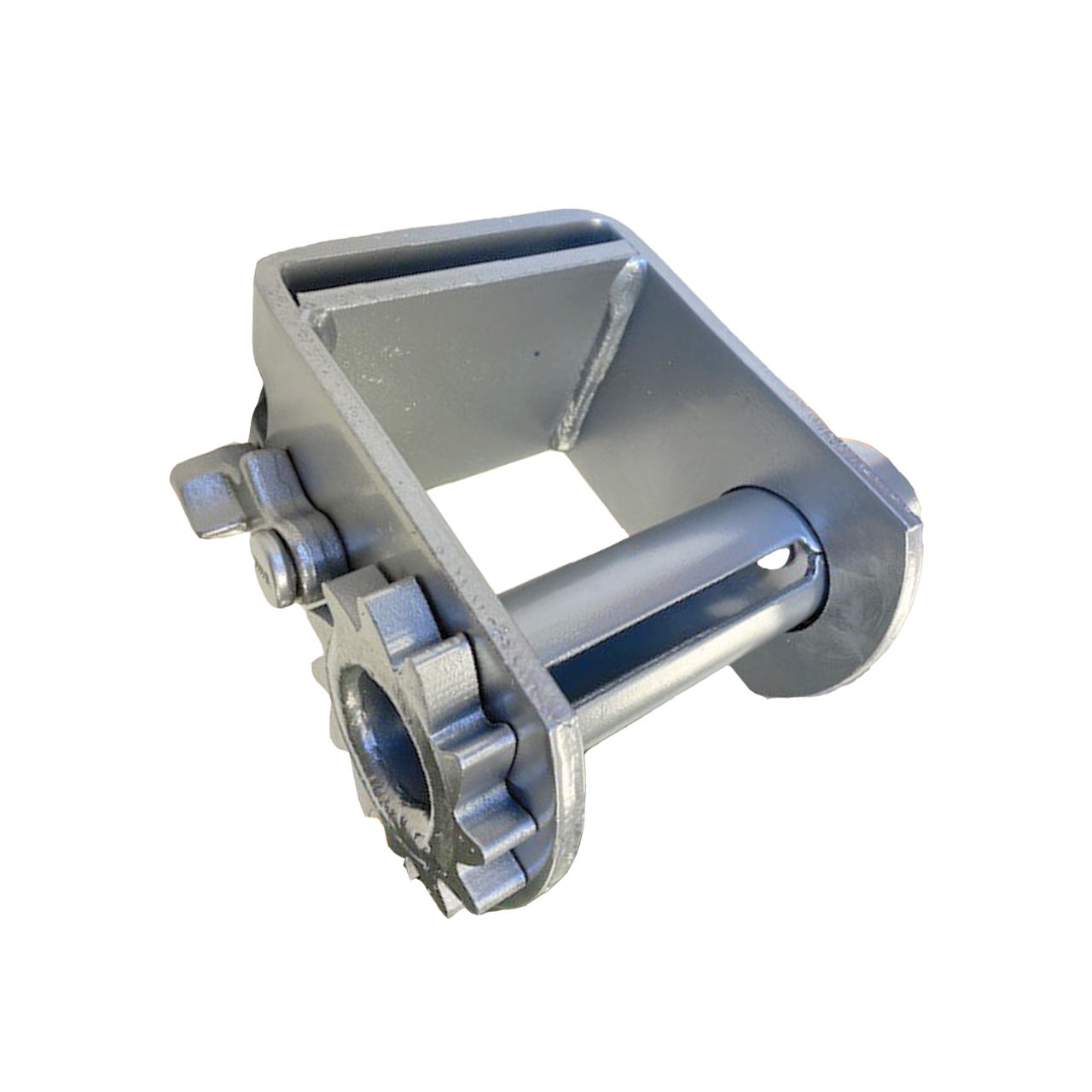 Kinedyne Storable Silver Powder Coated Sliding Double L Winch showing storable webbing and powder coated housing