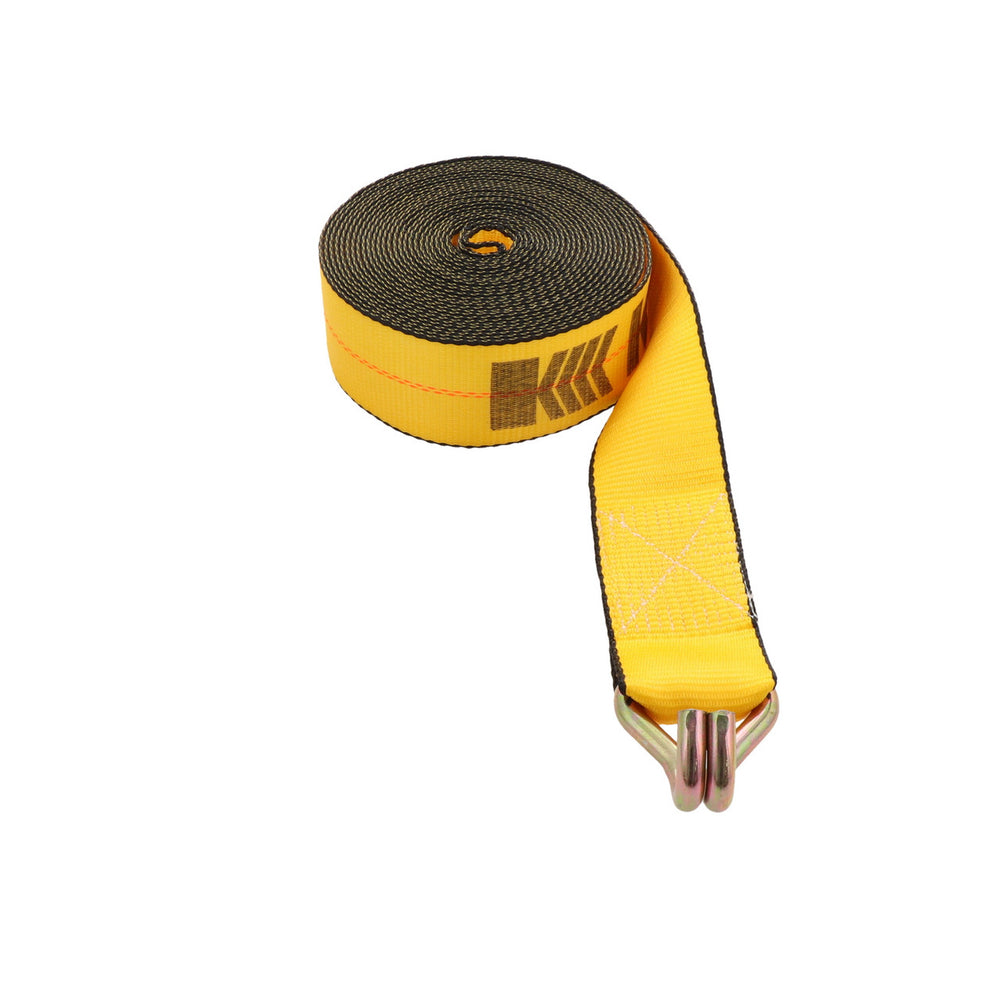 Kinedyne 3" by 30' Wire Hook Winch Strap by Kinedyne used for heavy-duty cargo securement on trucks and equipment