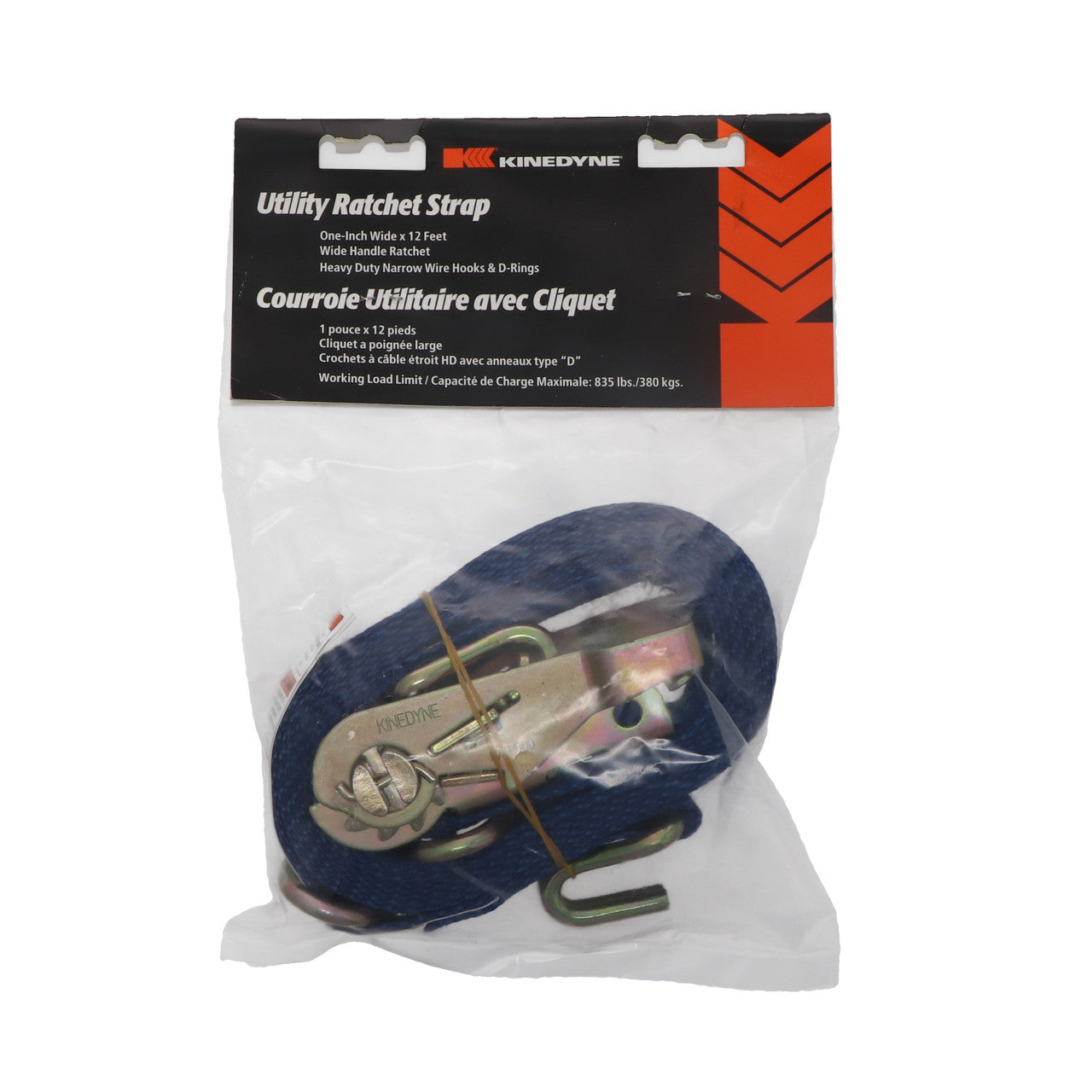 Kinedyne 1" by 12' Heavy-Duty Wire Hook & D-Ring Ratchet Utility Strap by Kinedyne, industrial tie-down for cargo securement