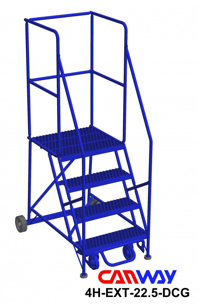 4 Step 60° Mobile Ladder Stand with Diamond Channel Grating and Extended Platform