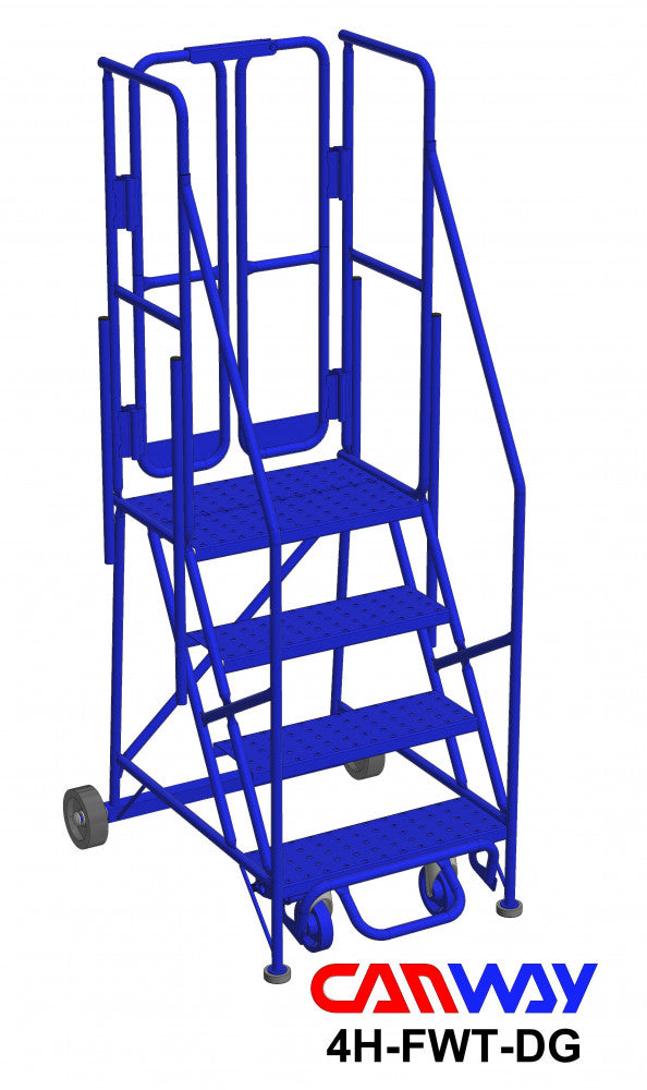 4 Step 60° Mobile Ladder Stand w/Diamond Channel Grating, Front Walk Through, Double Gate