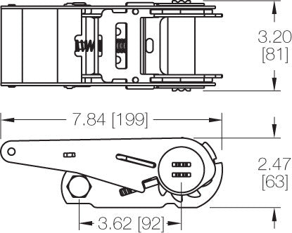 Kinedyne 2" Extended Handle Ratchet by Kinedyne showing ratchet mechanism and extended handle for 2-inch webbing