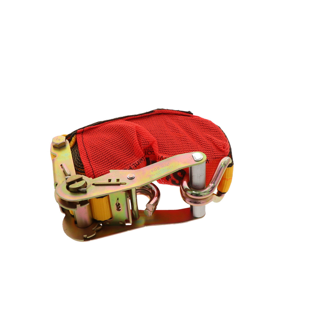 Kinedyne 2" by 30' Wire Hook Ratchet Strap w/ StrapPakâ€š product showing ratchet, hook, webbing, and StrapPak by Kinedyne